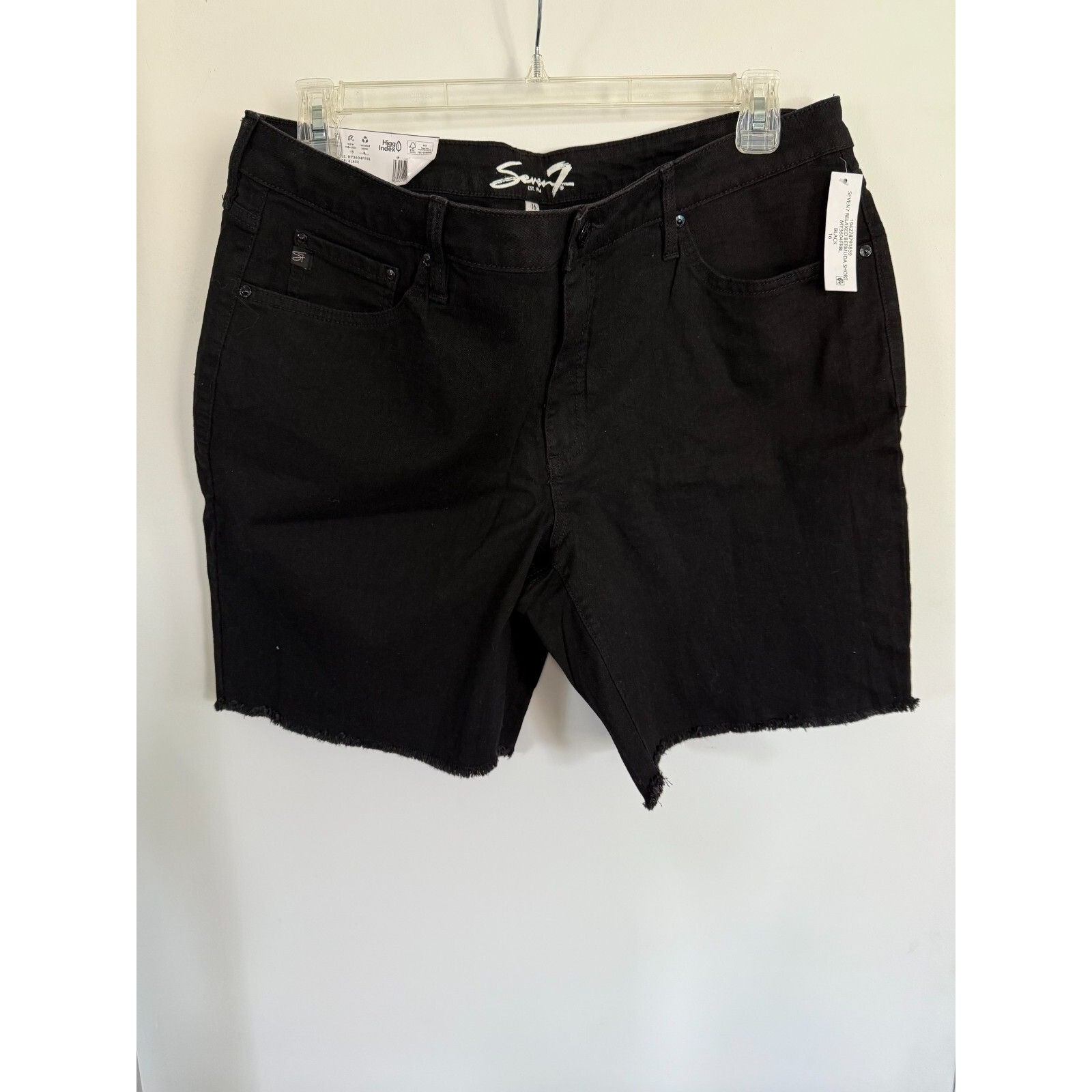 New Seven Women's Mid Rise Relaxed Fit Fray Hem Bermuda Short Size 16 Stretch
